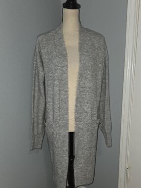 NWT Ellen Tracy Gray Open-Front Long Knit Cardigan SZ M